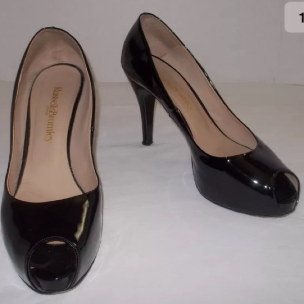 RUSSELL & BROMLEY Black Patent Heels Peep-Toe size 39